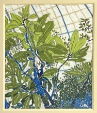 Tableau de feuillages verts aux branches bleues à MAISON LAVAUD - Paris, hôtel d’art à Paris.